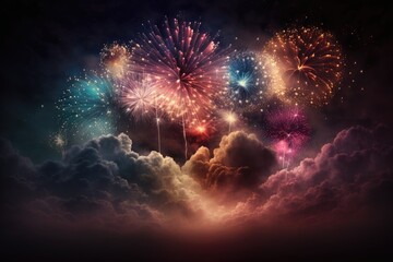 Fototapeta premium Stunning fireworks display against a nighttime sky for a celebration, festival, or new year. Generative AI
