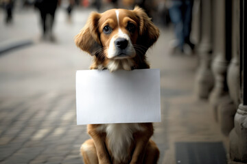 cute little dog holding a placard for writing a message (Generative AI)