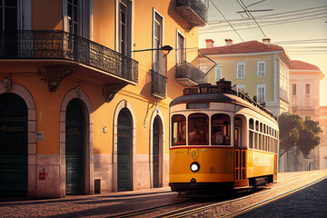Fototapeta na wymiar Urban journey on cable car in vibrant cityscape ,generative AI