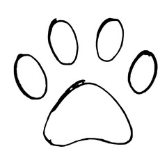 The footprint of a cat's paw. Ink drawing