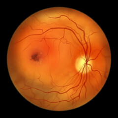 Best vitelliform macular dystrophy, Atrophic stage, retinal atrophy, illustration - obrazy, fototapety, plakaty