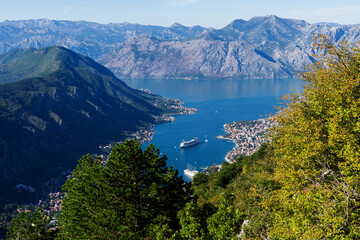 Fototapeta premium Kotor Bay on a sunny summer day. The postcard beauty of the Balkans. Travel and recreation