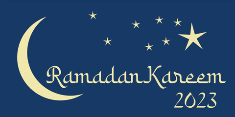 Nice Ramadan Kareem 2023 Text vector Desgin, Light golden text, moon and coloring background.

