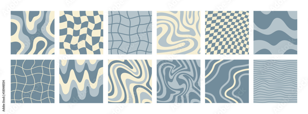 Aufkleber big set of monochrome square backgrounds in style retro 70s, 80s. groovy hippie abstract psychedelic