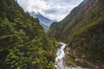 Fototapeta na wymiar Bhote-Khosi river, Nepal. View from the Hillary bridge