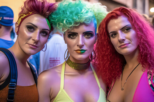 Love Wins: Three Close-Knit Lesbian Friends Embracing Their Authentic Selves and Celebrating Pride Together, ai generative