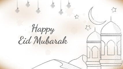 Sketches style happy eid mubarak banner