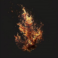 Fire. Fire on a dark background. Generative AI.