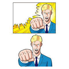 アメコミタッチの気合を入れる白人ビジネスマン