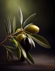 Obraz na płótnie Canvas olive branch with olives, selective focus, advertising shot