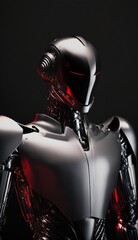 Futuristic black robot with helmet. Generative AI