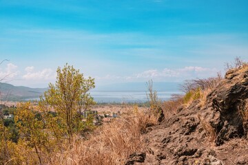 Aerial view of Nakuru Town against the background of Lake Nakuru in Kenya