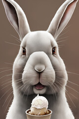 Obraz na płótnie Canvas Postcard. bunny with ice cream on a light background. generative AI