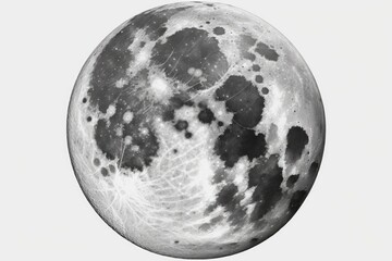 Isolated full moon on white background. Generative AI