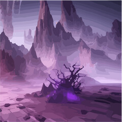 purple mountain ranges with dried tree illustration