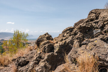 Aerial view of Nakuru Town against the background of Lake Nakuru in Kenya