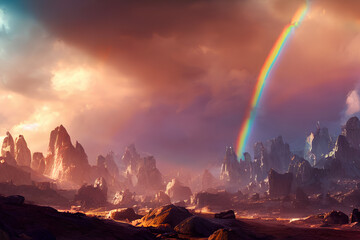 rainbow over mountains ai generative