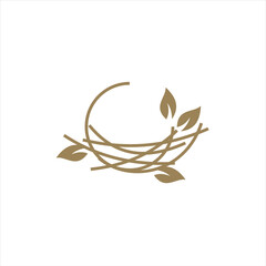 Nest bird logo. Logo is shaped with lines forming  a nest in brown gradient color, creating a nest bird logo.