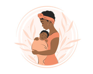 Woman feeding baby. Breastfeeding and motherhood concept. Vector illustration.