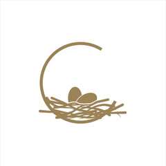 Nest bird logo. Logo is shaped with lines forming  a nest in brown gradient color, creating a nest bird logo.