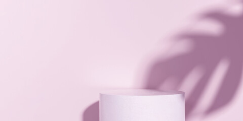 Mojo concept. Minimalist Platform podium with natural light on pink background for product display. Empty podium platform.