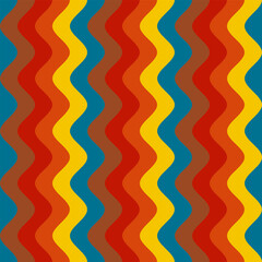 Abstract background of Psychedelic groovy Wavy Line design in 1970s Hippie Retro style. Vector seamless pattern ready to use for cloth, textile, wrap and other.