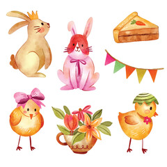 set of easter animals and Easter seamless pattern with rabbits and bunny free vector