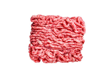 Raw mince beef, ground meat.  Isolated, transparent background.
