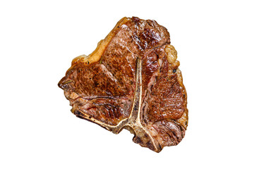 BBQ Grilled t-bone beef meat Steak with herbs on a plate.  Isolated, transparent background.