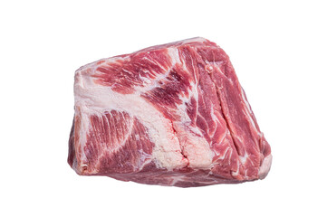 Raw pork neck meat for Chop steak on kichen table.  Isolated, transparent background.