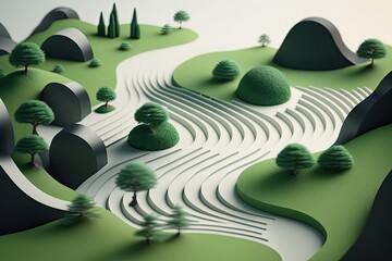 garden Japanese green minimal 3D background