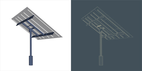 Vector Solar Panel Concept. line Blueprint Wire-frame style. 