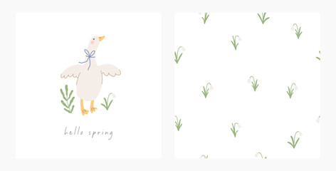 Cute goose on farm - vector print. Vector illustration in flat style © NadezdaBarkova