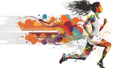 Running woman colorful, white background, generative AI