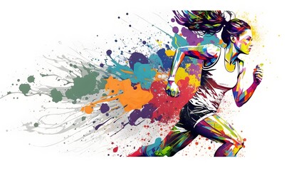 Plakat Running woman colorful, white background, generative AI