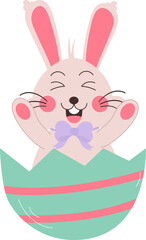 Flat easter characters bunny. Rabbit with egg 