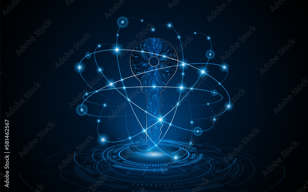 Aufkleber Abstract technology circuit board background with key icon Cyber ​​data security and privacy concepts. modern technology innovation concept background
