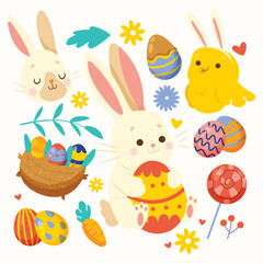 easter bunny with eggs and Easter seamless pattern with rabbits and bunny free vector