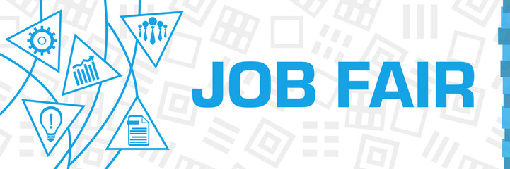 Job Fair Business Symbols Blue Curves Triangles Horizontal 