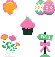 set of eggs and flowers and Easter seamless pattern with rabbits and bunny free vector