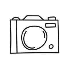 Hand drawn camera icon. Vector illustration, doodle style.
