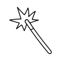 Hand drawn magic wand icon. Vector illustration, doodle style.
