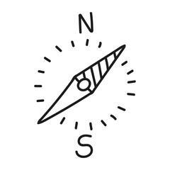 Hand drawn compass icon. Vector illustration, doodle style.
