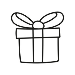 Hand drawn gift icon. Vector illustration, doodle style.
