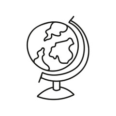 Hand drawn globe icon. Vector illustration, doodle style.
