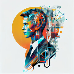abstract futuristic business employee with AI technology