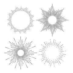 Hand drawn set of sunburst etching style frame rays vector illustration