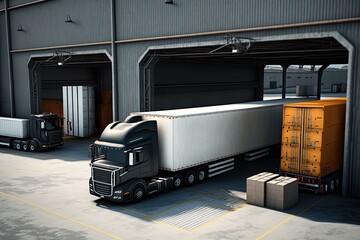 truck parking at warehouse loading dock.Generative AI