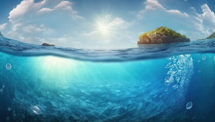 Fototapeta premium Tranquil sea water surface in a sunny day. Based on Generative AI