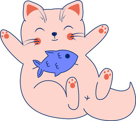 Cartoon cat playing with a fish